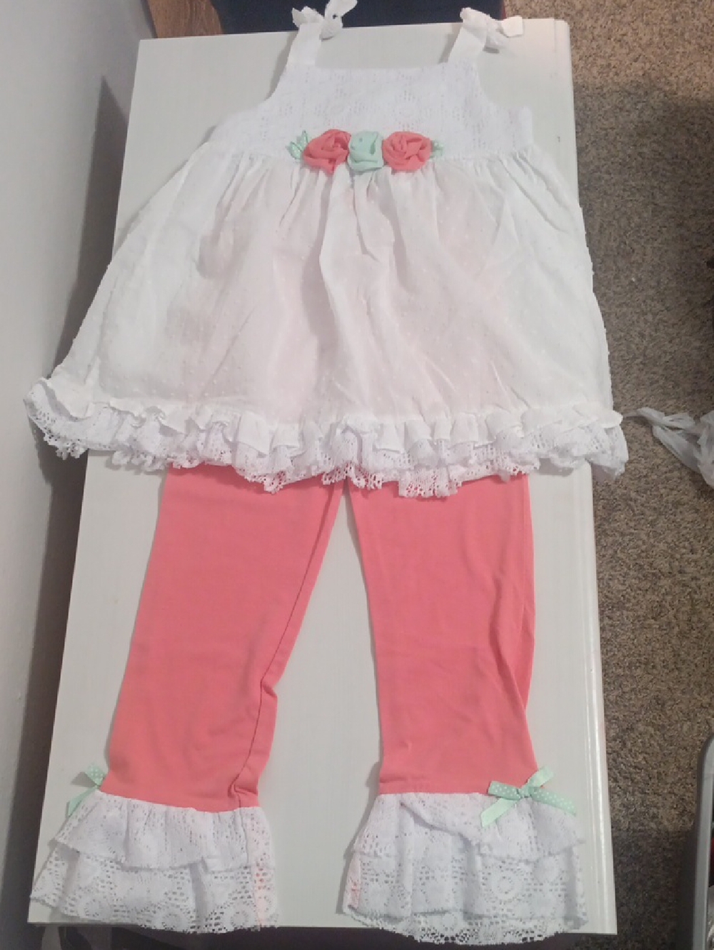 Good Lad White Eyelet Tunic with Coral Leggings